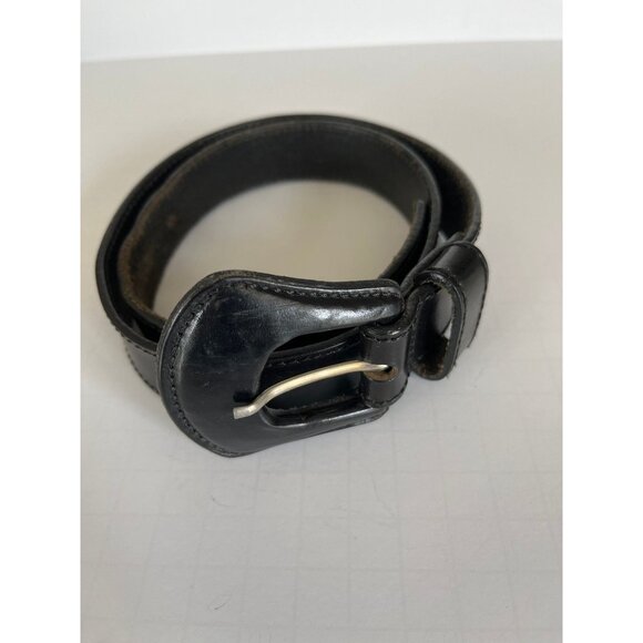 1990s Vintage Lemie Leather Belt Ladies Black Leather Buckle 1.5" W Size Small - Picture 1 of 5